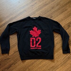 DSQUARED2 Black Crewneck with Red Maple D2 Graphic